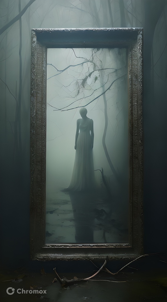 Ai Art A Woman In A White Dress Is Standing In Front Of A Mirror In A