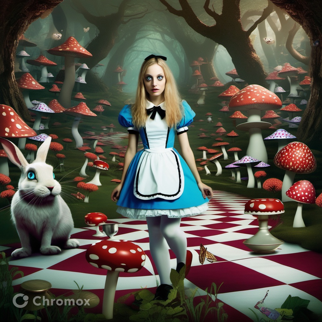 AI Art: a girl in a white dress walks through a forest of mushrooms. by ...