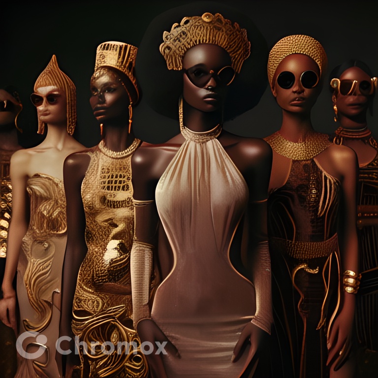 Ai Art A Group Of African Women In Gold Dresses Posing For A 