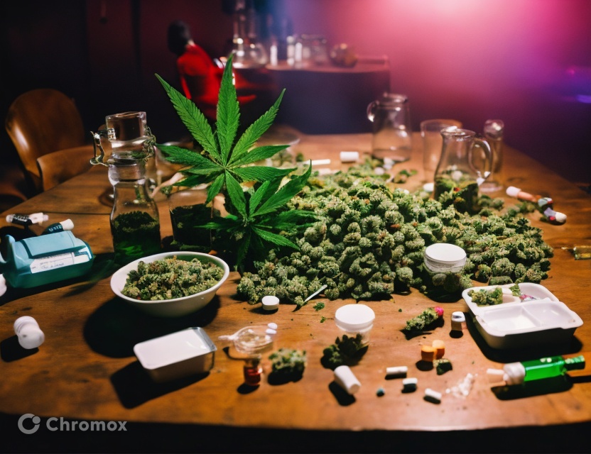 AI Art: a table topped with marijuana plants and other drug ...